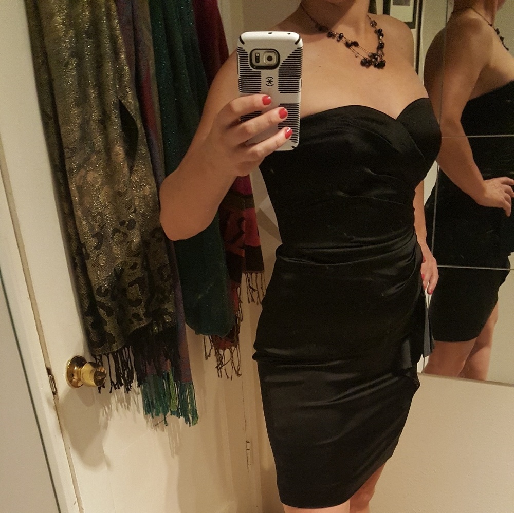 WHBM Black Satin Strapless Cocktail Minidress 4